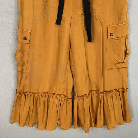 Cinq a Sept Pants Womens Medium Mustard Nuluu Bow Ruffle Tiered Cargo Wide Leg - Picture 3 of 16